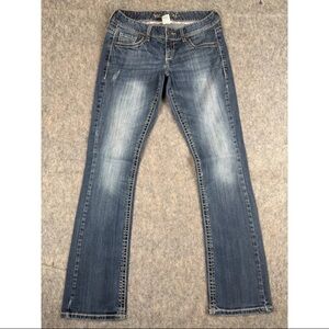 Maurices Bootcut Jeans Women 3/4 Short Blue Denim Low-Rise 5-Pockets Medium Wash